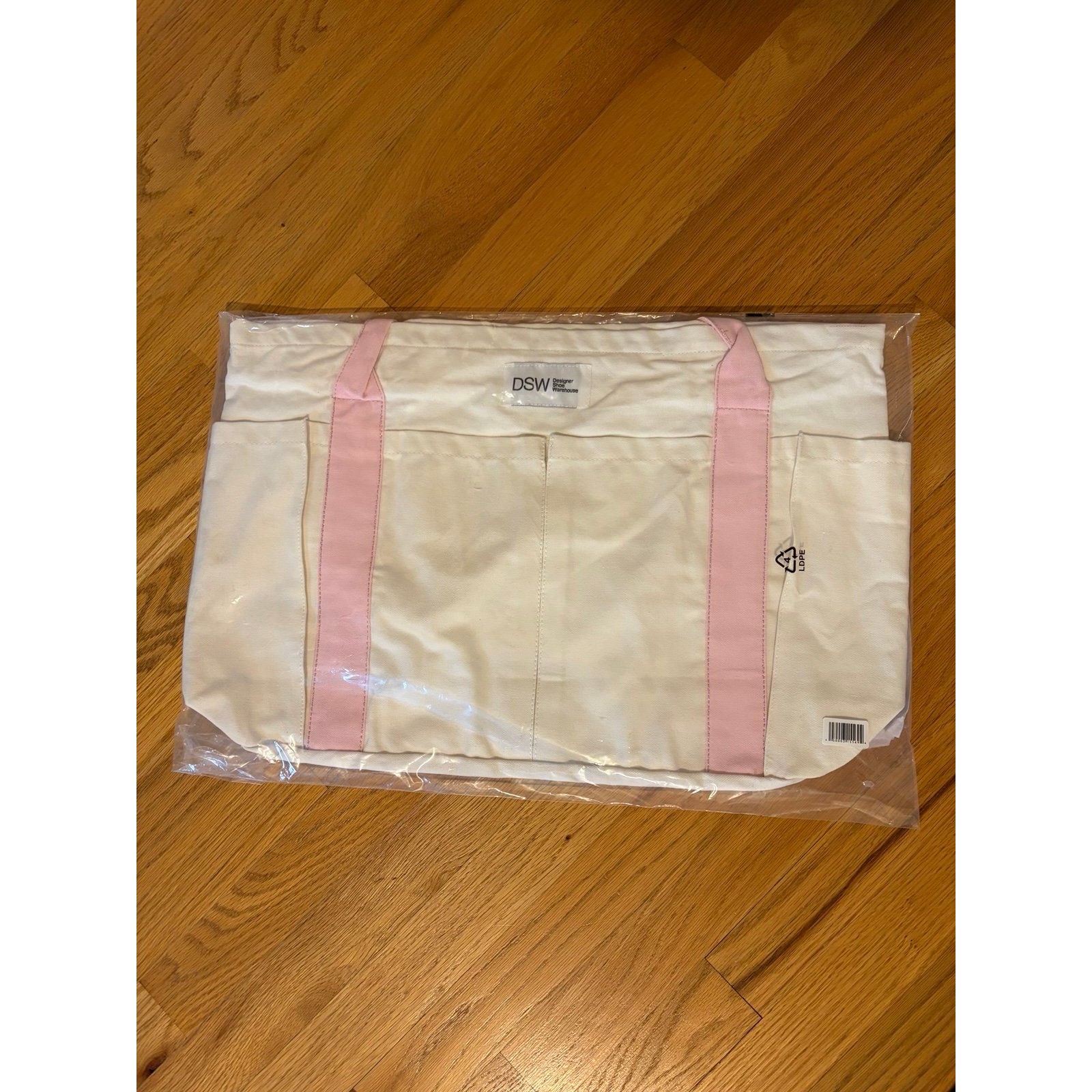 Dsw Canvas Tote Duffel Carry Bag Ivory/Pink Durable Zipper Look At My Shoes New — image 7 of 8